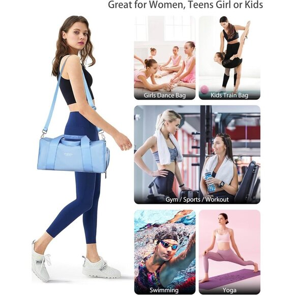 🆕Women Blue Compact Gym Bag Mini Sport Bag with Wet Pocket Compartment Bag - Picture 6 of 7